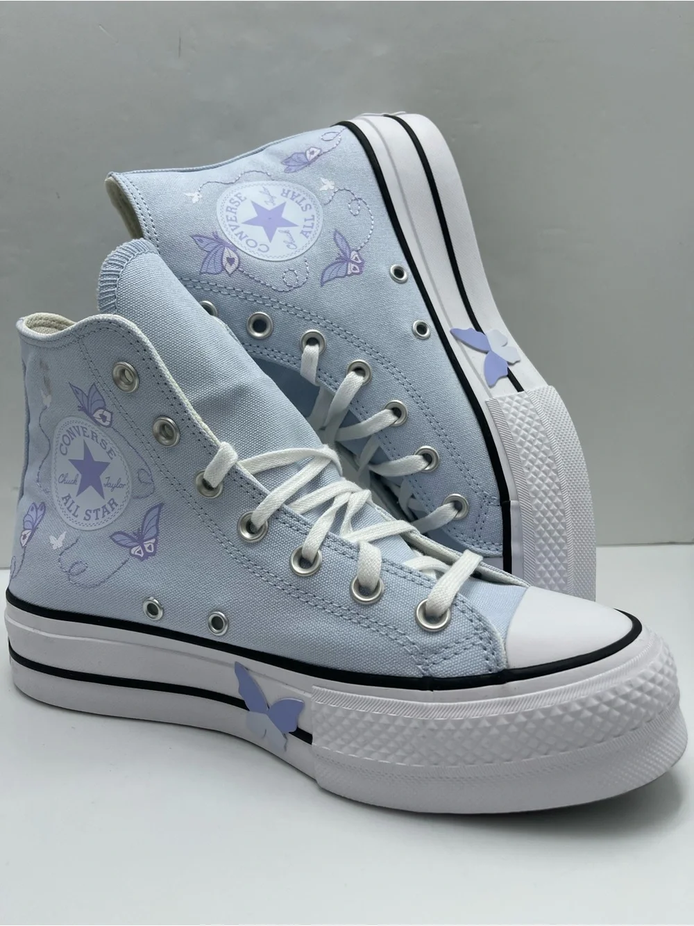 Converse CTAS LIFT HI BLUE SUPERMOON/WHITE/BLk Platform Purple Butterfly Accents